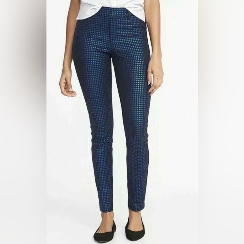 Old Navy Women's Metallic Blue Patterned Trousers
